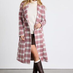 Lulus Juna Pink Multi Plaid Double-breasted Coat - Size M